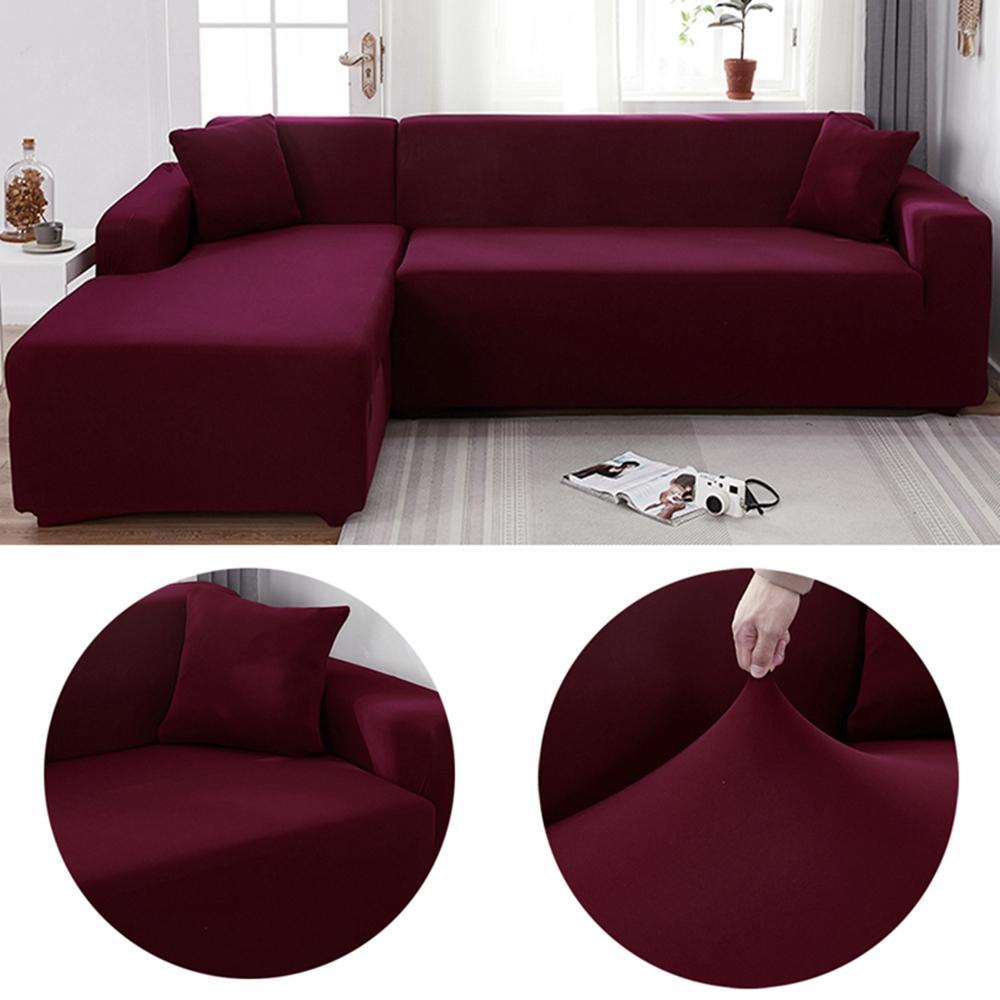 Stretch Sofa Slipcover - Solid L Shaped Couch Cover, Elastic Furniture Protection Covers for 1/2/3 Seater Living Room Couch & Relax Chair, Furniture Slipcovers