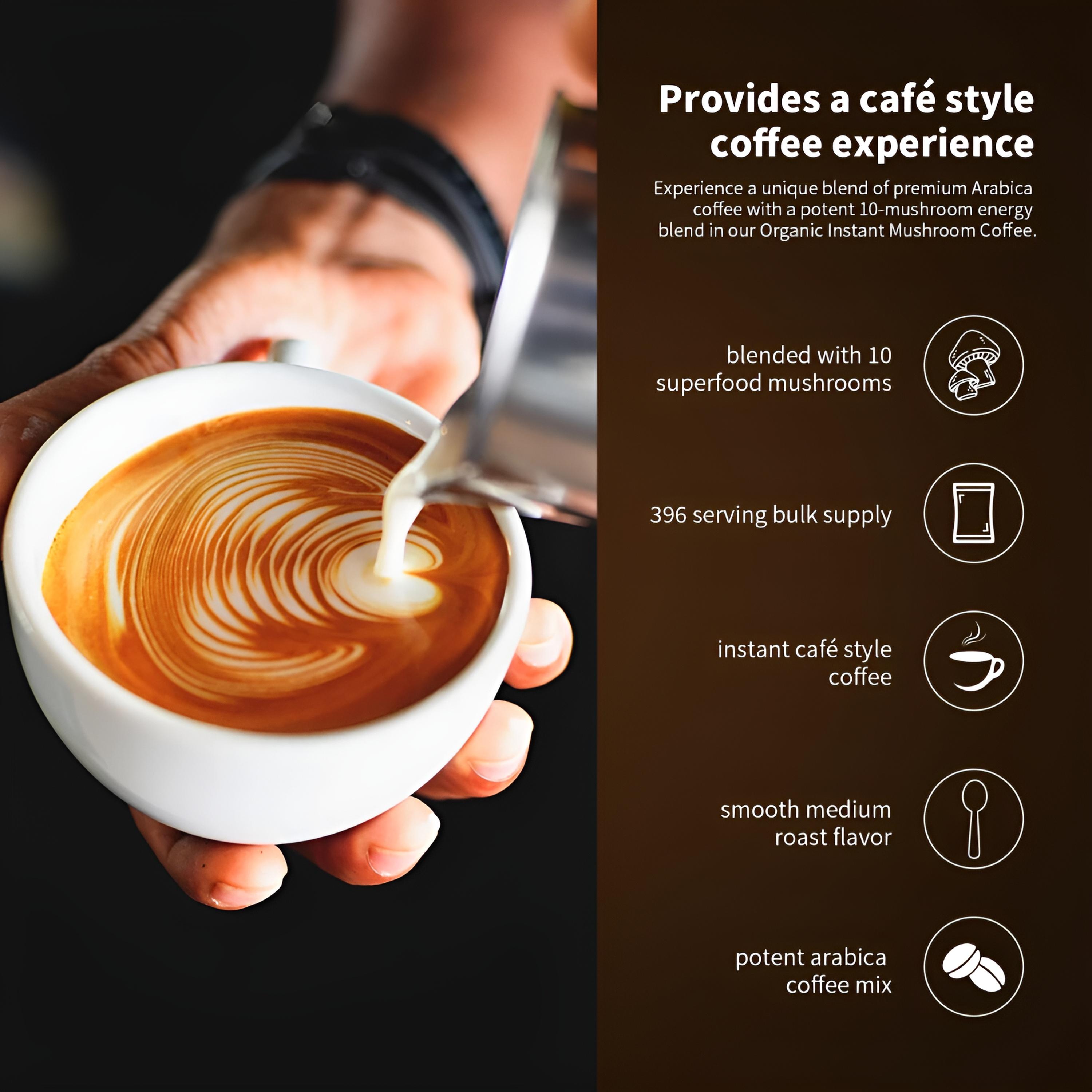 HiPlus Superfoods Mushroom Coffee USDA Organic with 10 Adaptogenic Mushrooms and MCT Oil, USA Grown Instant Coffee for Better Energy, Focus, Digestion, Immunity with Lion's Mane & Turkey Tail, 30 servings