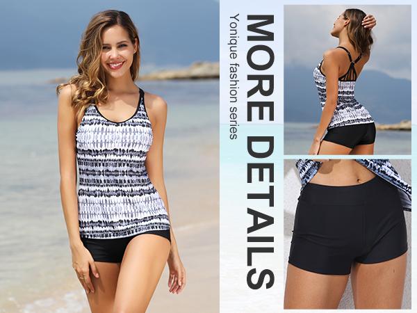 Yonique Women's Two Piece Tankini Swimsuits for Women with Boy Shorts Athletic Swim Tank Top Bathing Suits, Ladies Summer Beach Holiday Swimwear