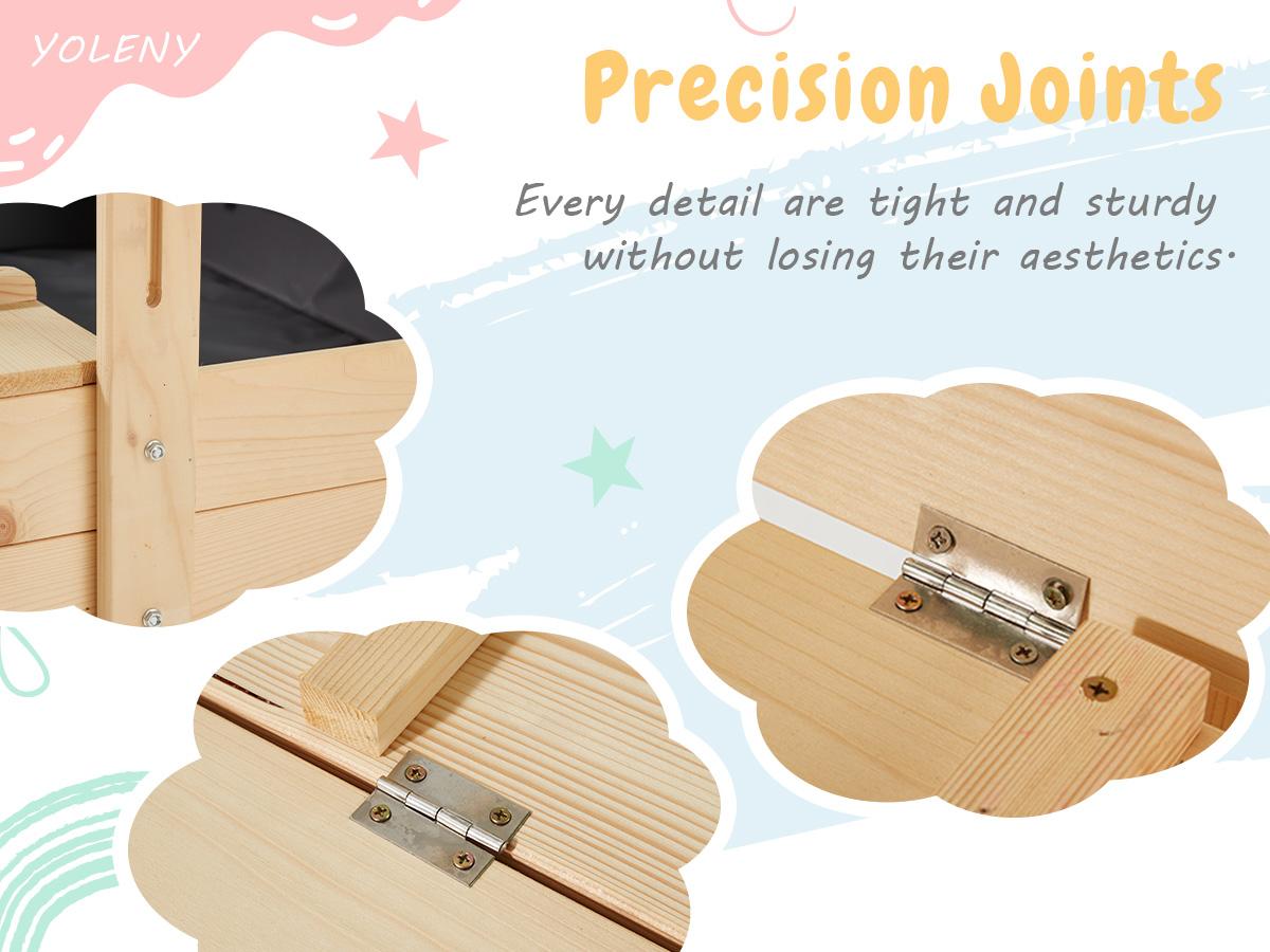 Sandbox with Lid, Kids Sandbox with Cover and Height Adjustable Roof, Outdoor Sandbox with Foldable Bench Seats and Sand Protection Liner for Aged 3-8, Perfect for Backyard Fun , Beach, Lawn Wooden Playtime