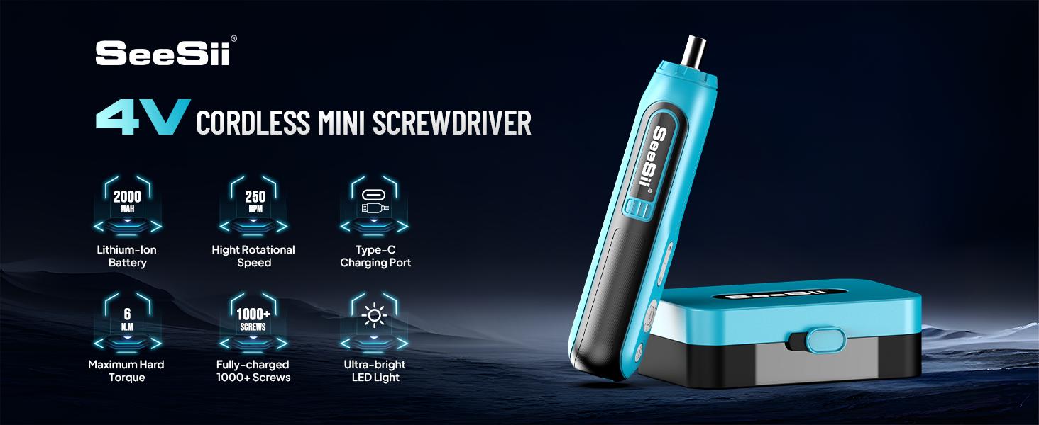 Seesii Electric Screwdriver, 37 Metal Bits, Max 6 N.m, 4 Torque Settings, 2000mAh Battery, LED Light Power Screwdriver Kit for Furniture/Computer/Electrical Repairs Bedroom Must-haves Tools #TikTokShopBacktoSchool SD100