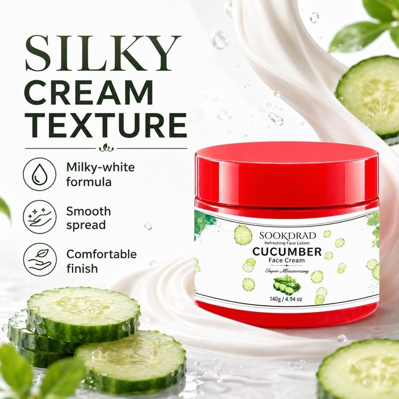 Cucumber Face Cream, Refreshing Facial Lotion, Super Moisturizing, Hydrating, For Face, Suitable For All Skin Types, 140g