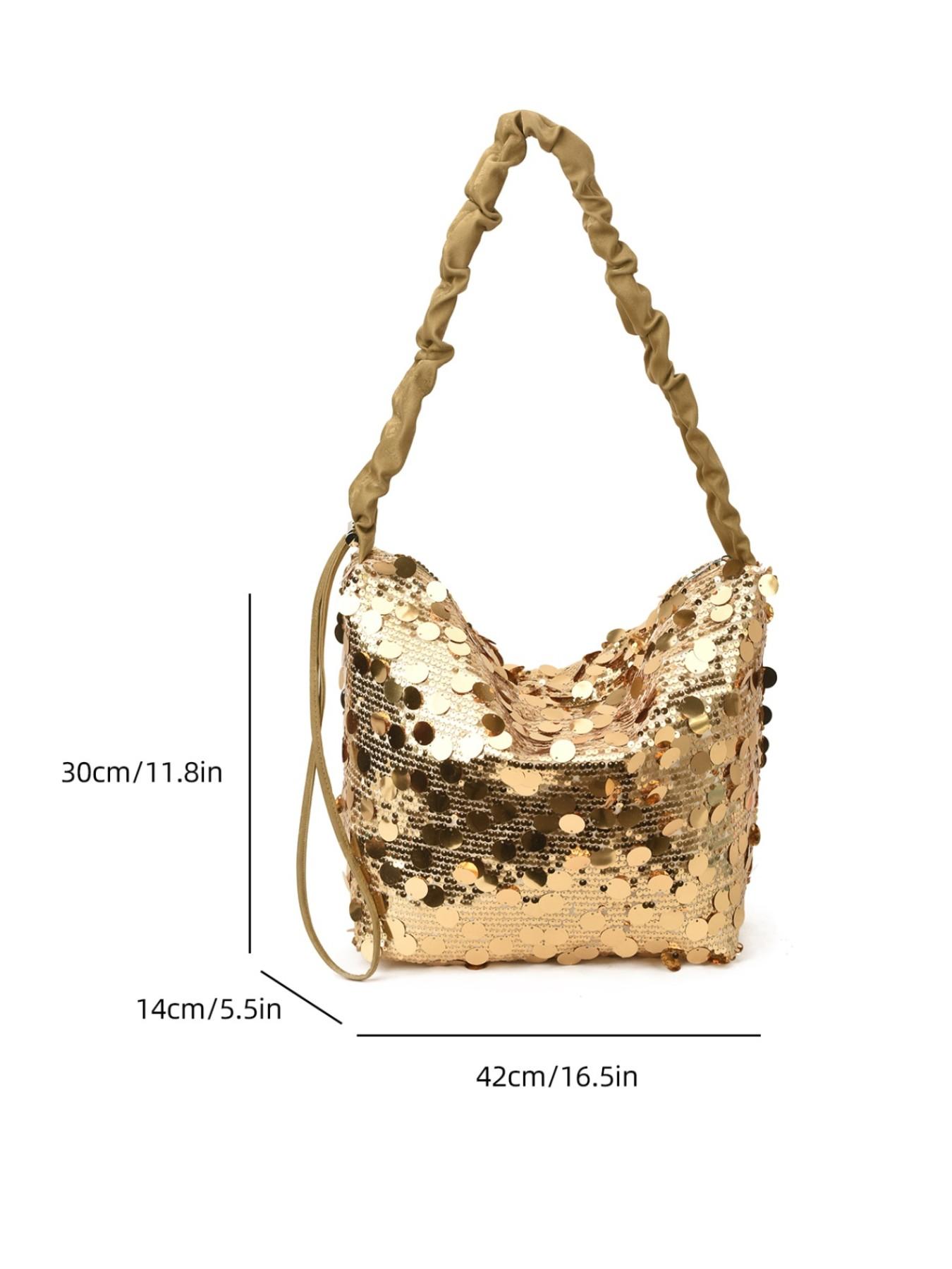 Luxury Sequined Handbag for Women, Silver Color, Large Capacity, Zip Closure, Party, Nightclub, Wedding, Concert