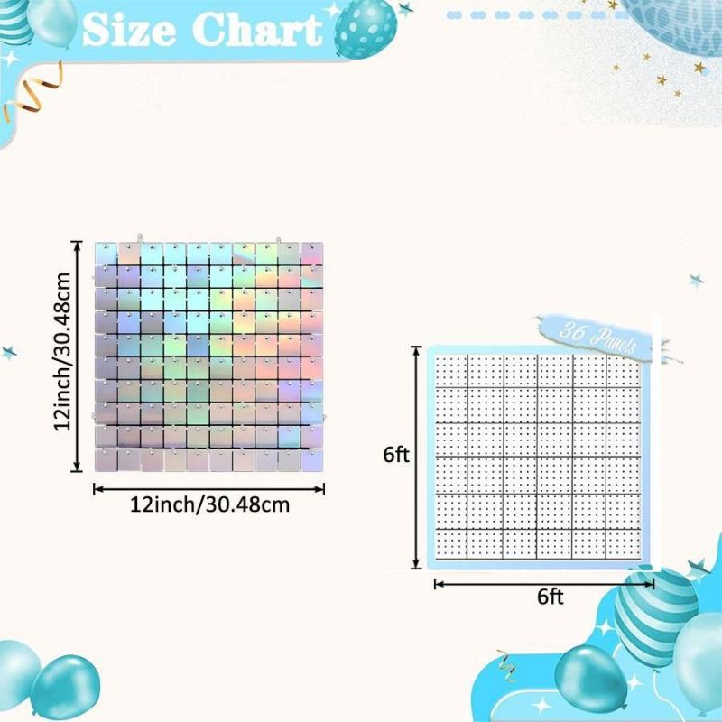 Sequin Backdrop, 24 Panels Square Sequin Shimmer Backdrop, Photo Backdrops for Birthday, Anniversary, Wedding, Graduation & Bachelorette Party Decoration, without Balloons, Wall Hanging Backdrop