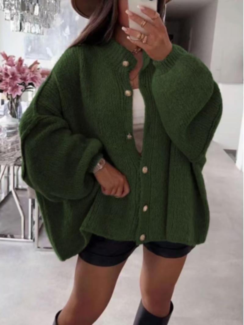 Women's Oversized Knit Cardigan Sweater, Casual Loose-Fitting Round Neck Long Sleeve Drop Shoulder Design, Fall Winter Fashion, Knitted Cardigan Tops