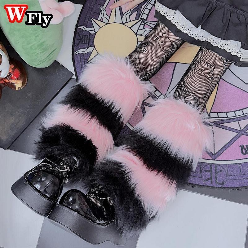 Multi-color plush stripe Leg Warmers Spicy Girls Millennium Gothic punk woman Leg Warmers y2k Harajuku