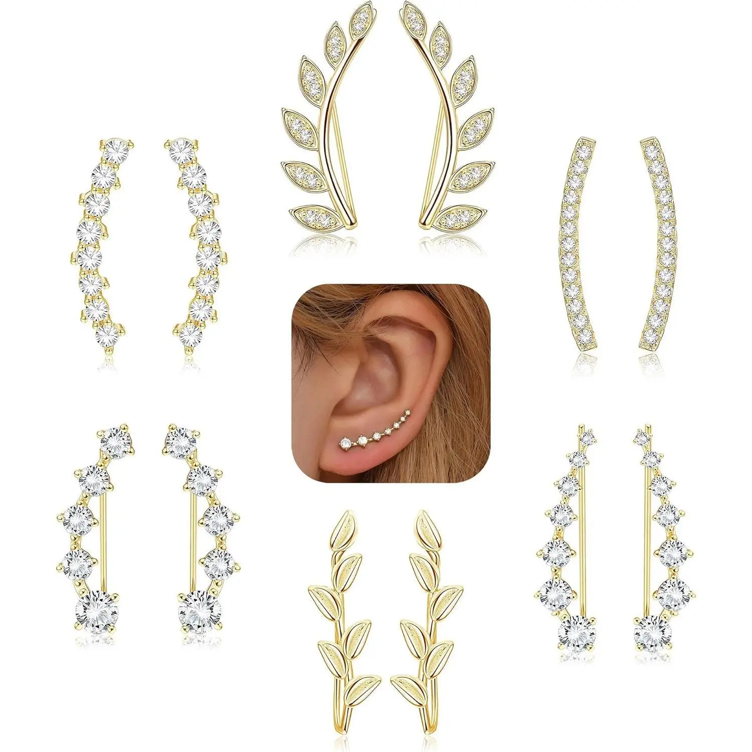 CASSIECA 6Pair CZ Arrow Clip On Ear Cuffs Set Dainty Trendy Metal Coated Decorative Mini Clip On Earrings, Sparkling Climber Hoops, Stud Jackets, Hypoallergenic Gold Accent Costume Jewelry Sohochic