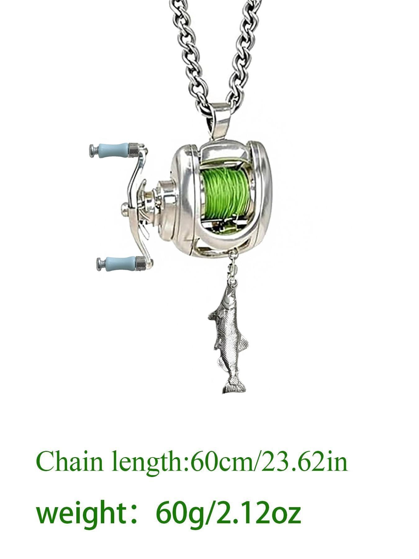 Miniature fishing reel necklace, Charms necklace with rotating handle and movable line guide ring, spinning reel fishing gear keychain, portable pendant, perfect for fishing enthusiast