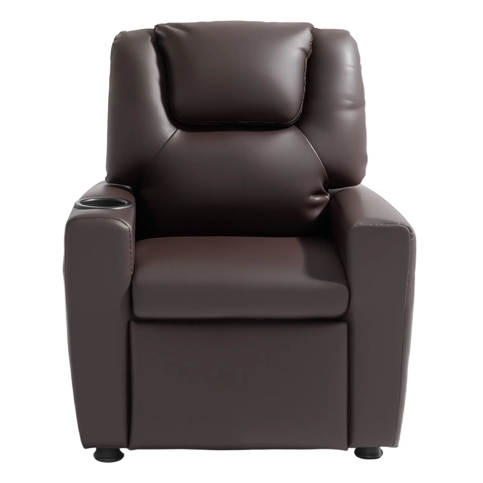 Kids Reclining Chair, Toddler Recliner with Cup Holder, 101 °   to 121 °   Adjustable Backrest, Easy-to-Clean PU Leather Recliner Couch with Footrest, 90 lbs Load, for Boys & Girls, Children (Brown)