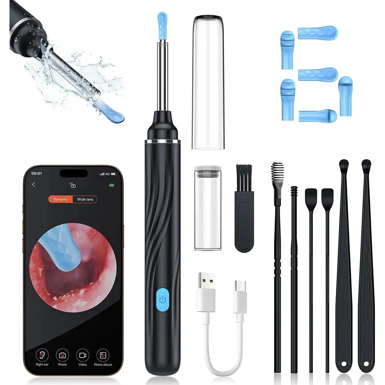 Ear Wax Removal Tool Camera, Ear Cleaner with Camera, Ear Wax Removal Kit, 1080P HD Ear Camera, Earwax Removal Kit with Camera and 6 LED Light, 6 Ear Pick & Ear Set for iOS & Android, Black