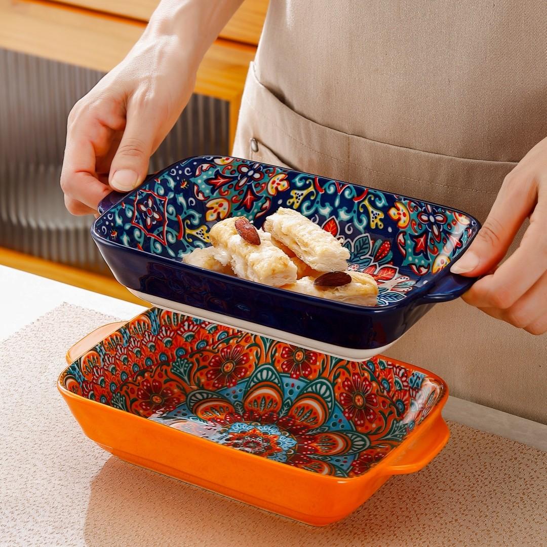 4pcs Rectangular Baking Set Bakeware with Dual Handles, Serving Plates for Sushi Dessert Salad, Microwave Oven Safe, Home Kitchen Use