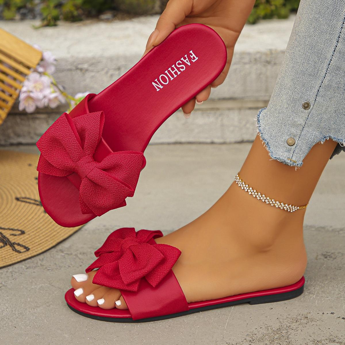 2026 Summer New Style Bow One-Strap Women's Flat Casual Soft Sole Sandals, Candy Color Versatile Beach Slippers