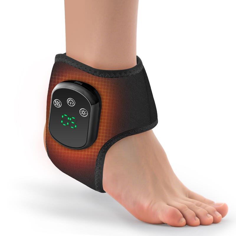 Cordless Ankle Massager with Heating Vibration, USB Rechargeable Heated Wrap, 5 Heat Levels, 3 Vibration Modes, Left & Right Foot Use, Relaxation Aid, Chrismas Gift