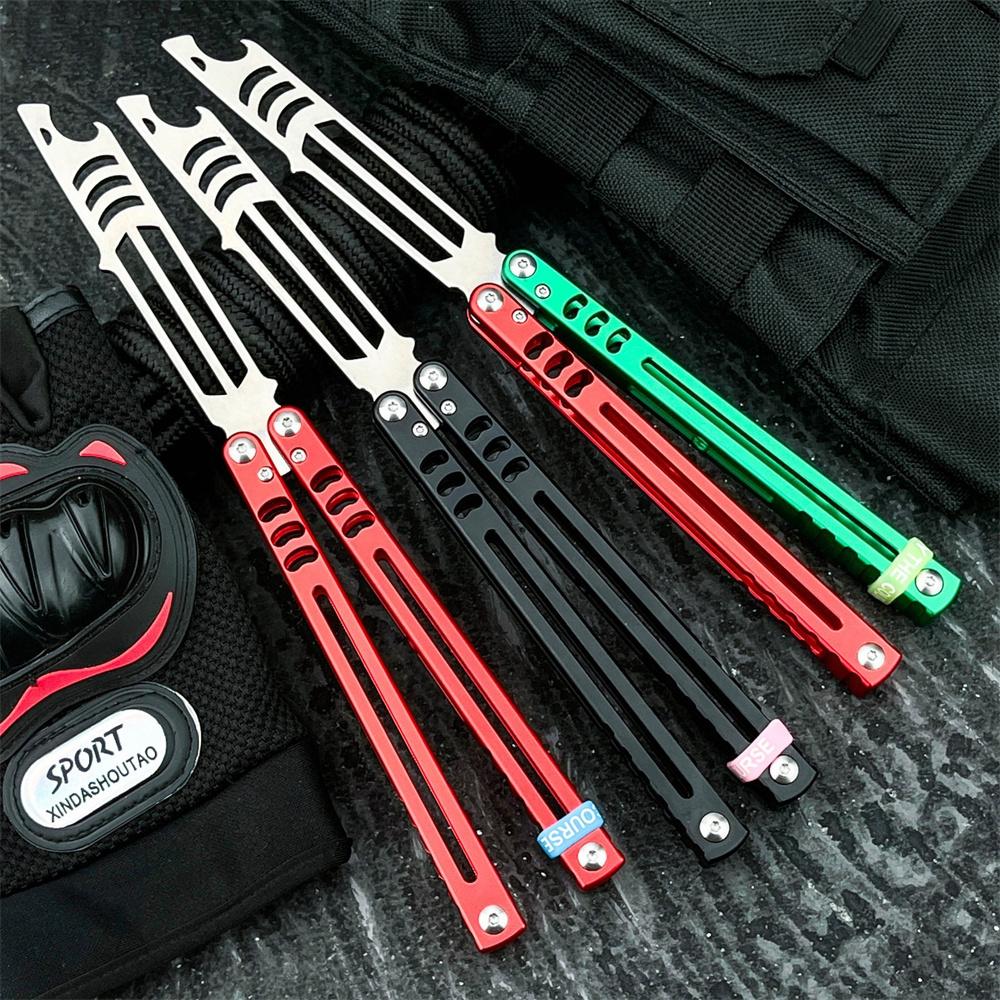 Ultra-lightweight, unsharpened training knife; features a 440C blade and an aluminum alloy handle; includes a bottle opener; safe to use and won’t cut your hands; ideal for both beginners practicing and enthusiasts looking for a collectible piece