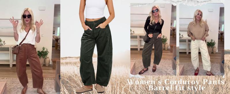 Naeduo Women's Corduroy Pants Barrel Mid-Rise Elastic Waist Cord Pants Casual Wide Leg Baggy Trouser with Pockets for Fall Beige Basic Minimalist Bottoms Button Womenswear Naeduo Women's Corduroy Pants Barrel Mid-Rise Elastic Waist Cord Pants Casual Wide Leg Baggy Trouser with Pockets for Fall Beige Basic Minimalist Bottoms Button Womenswear