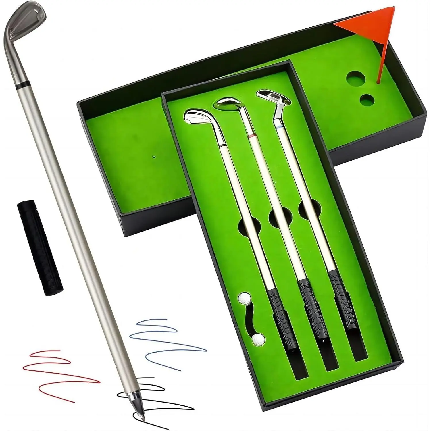 Mini Golf Club Putter Ballpoint Pen Set in  Box for Golfers, Desktop Decoration, School , and Golf Accessories Combo
