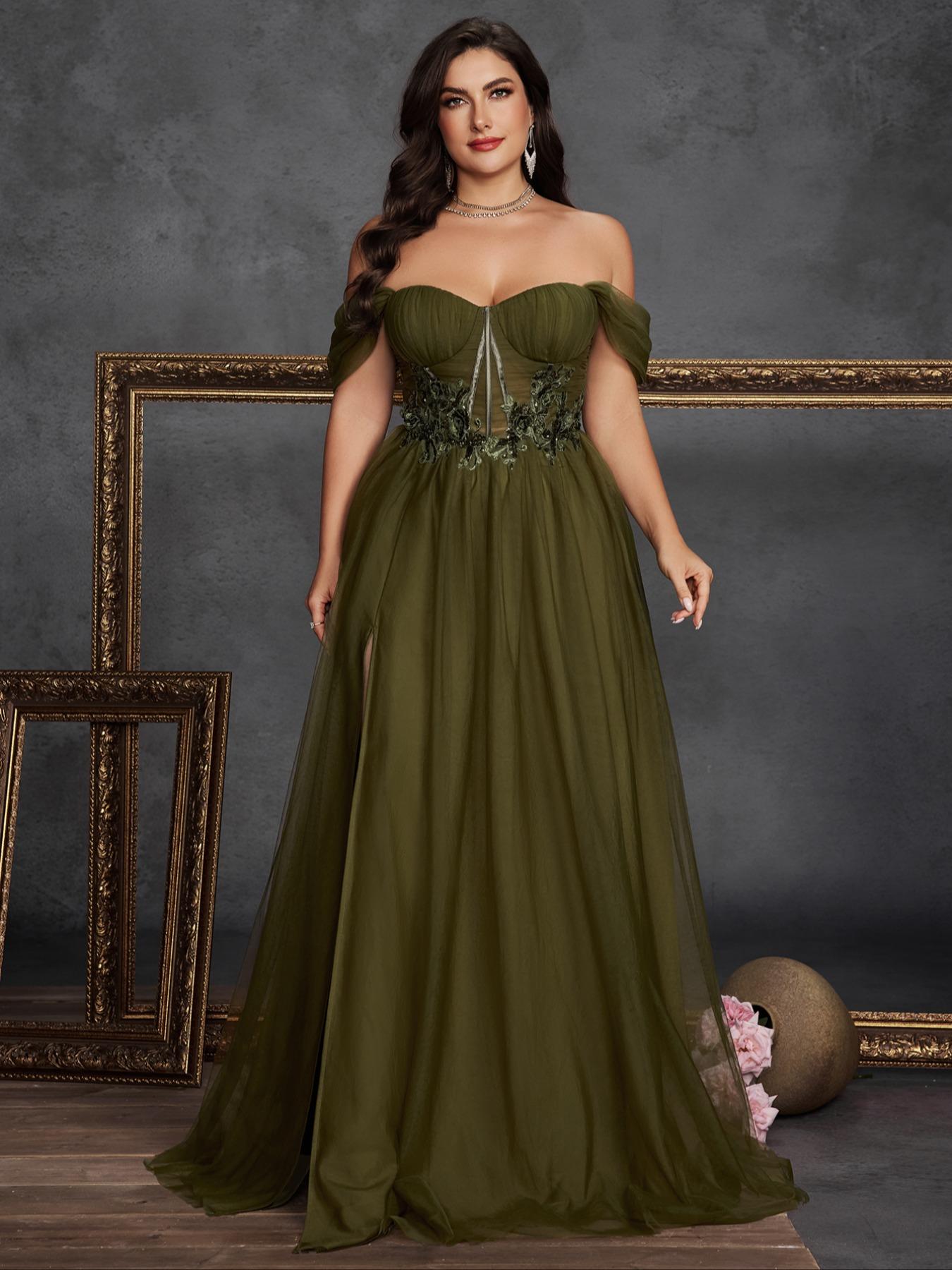 Women's Plus Size Elegant Long Formal Dress, Hand Embroidered Split Design,  Fitted Summer Evening Gown for Parties & Weddings - TikTok Shop