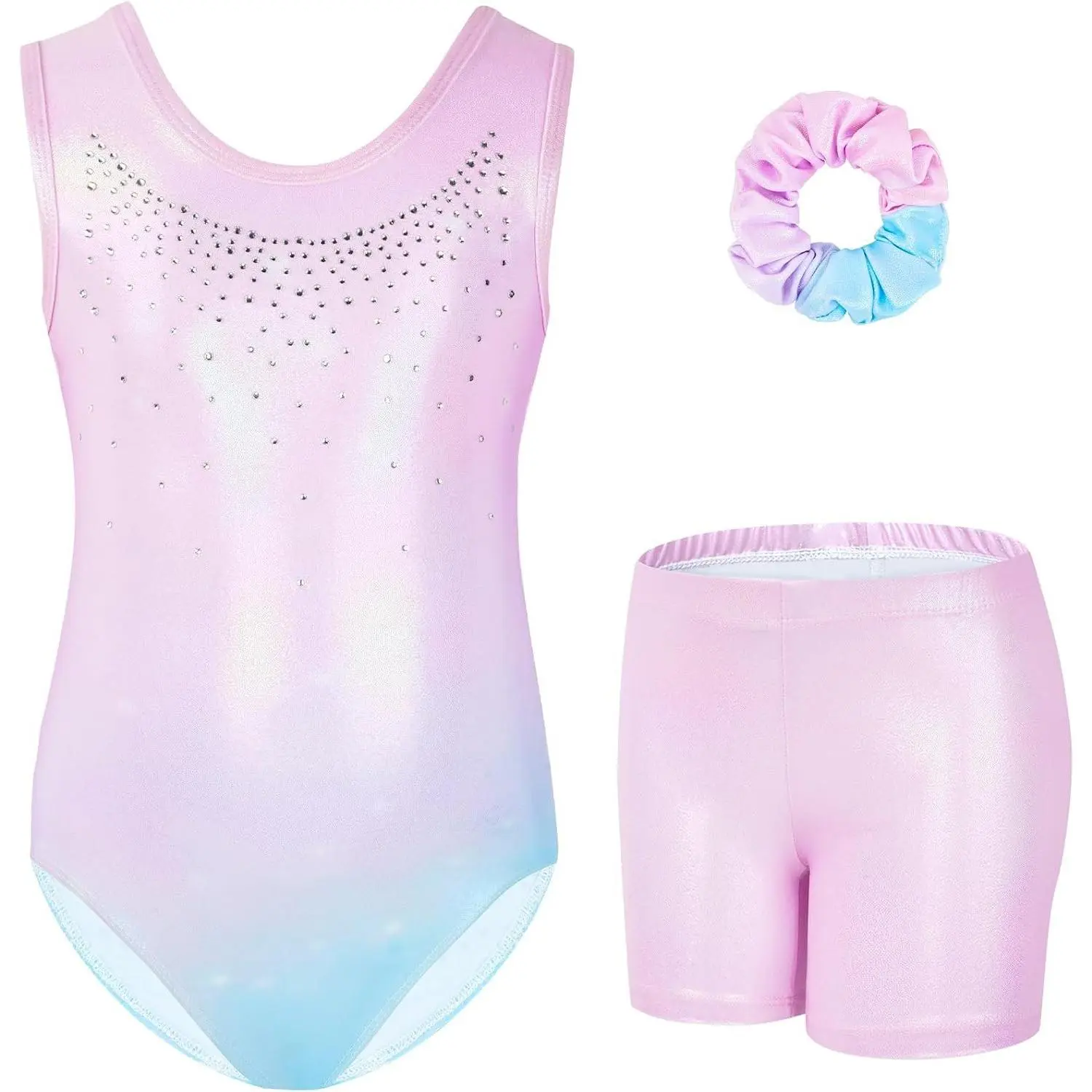 Gymnastics Leotards for Girls Sparkly Rhinestone Dance Unitards Biketards with Shorts Activewear