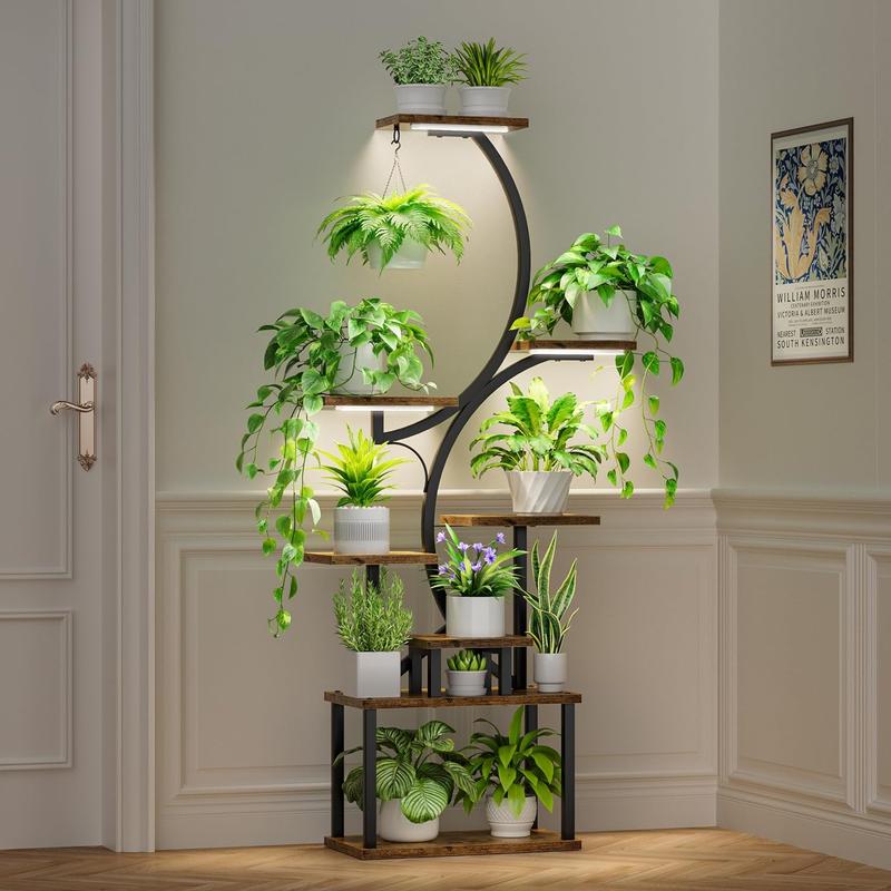 POZILAN Plant Stand Indoor with Grow Lights, 8 Tiered Indoor Plant Shelf, 62" Tall Plant Stand for Indoor Plants Multiple, Metal Plant Flower Holder, S-Shaped Plant Rack for Home,Patio(Patent Design) Adjustable Artistic Decorative POZILAN Plant Stand Indoor with Grow Lights, 8 Tiered Indoor Plant Shelf, 62" Tall Plant Stand for Indoor Plants Multiple, Metal Plant Flower Holder, S-Shaped Plant Rack for Home,Patio(Patent Design) Adjustable Artistic Decorative