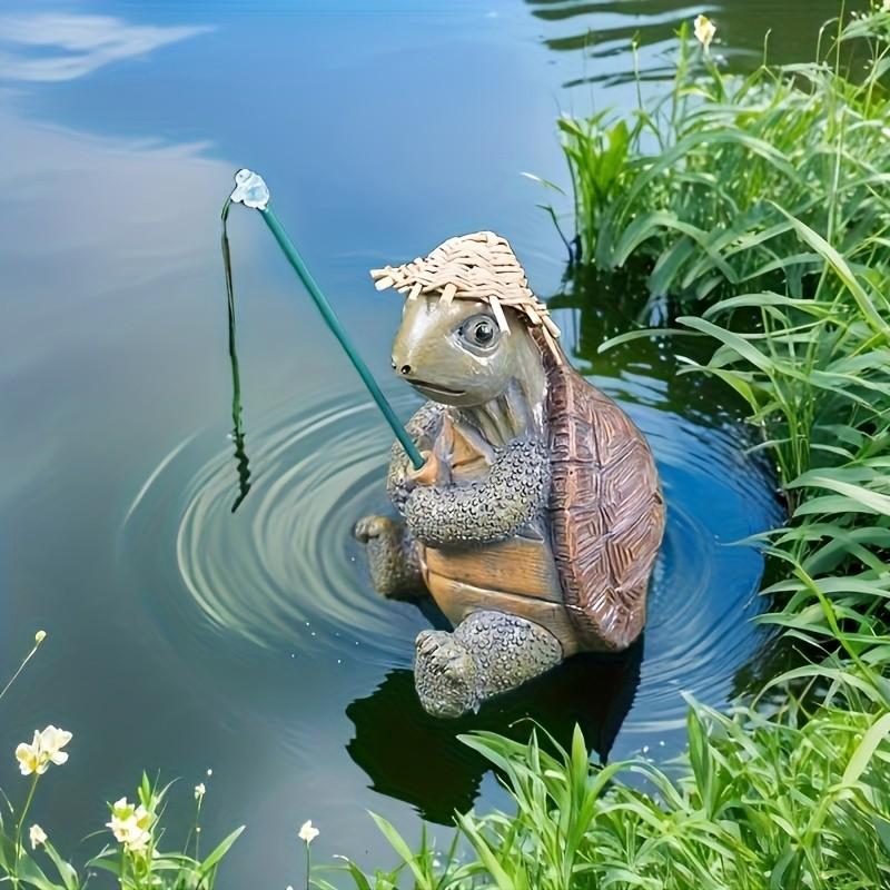 Cute Resin Turtle Fishing Figurine with Hat, Fish Tank Decor, Garden Pond, Balcony, Lawn, Country Garden Decoration, Holiday Gift