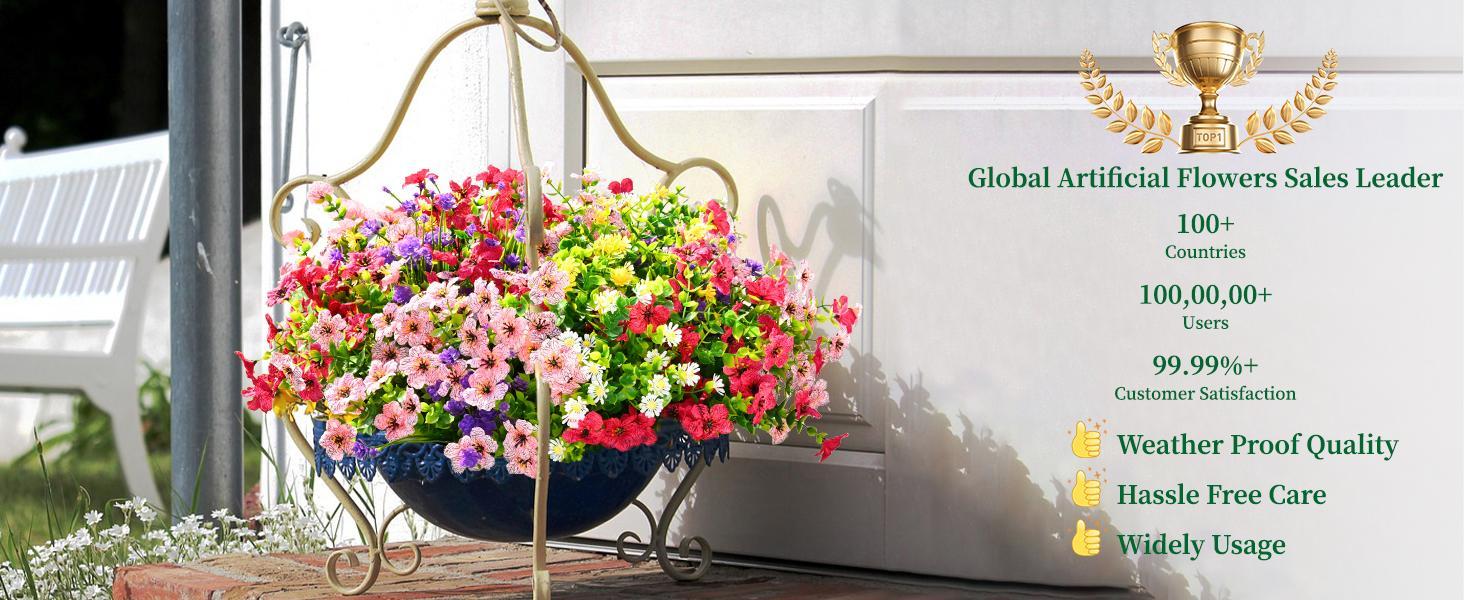 Artificial Flowers for Outdoors, 12 Bundles Fake Outdoor Flowers Faux Plants, UV Resistant Artificial Plants & Flowers for Decoration, Outdoor Fake Flowers for Porch Garden Decor