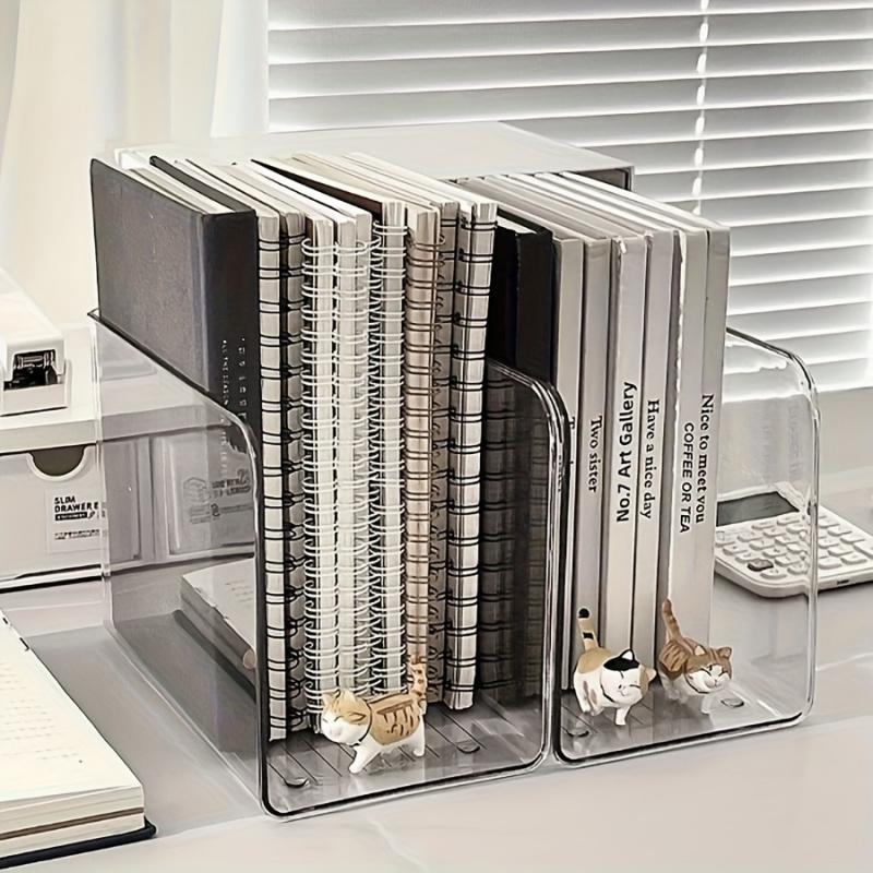 1PC/2PCS Invisible Transparent Acrylic Bookends, Non-marking Desktop Book Baffle, Minimalist Transparent Space-saving Design, Anti-slip Partition Organizer Universal for Students Office Books and File Storage