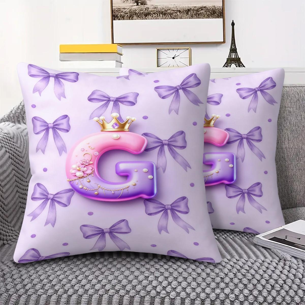 Purple 3D Letter A-Z Crown Throw Pillow 1 Pc with Insert, Soft Comfortable Square Cushion with Zipper Closure for Sofa Chair & Bedroom, Exclusive Customization with Initials Gift, Princess Style Home Decor