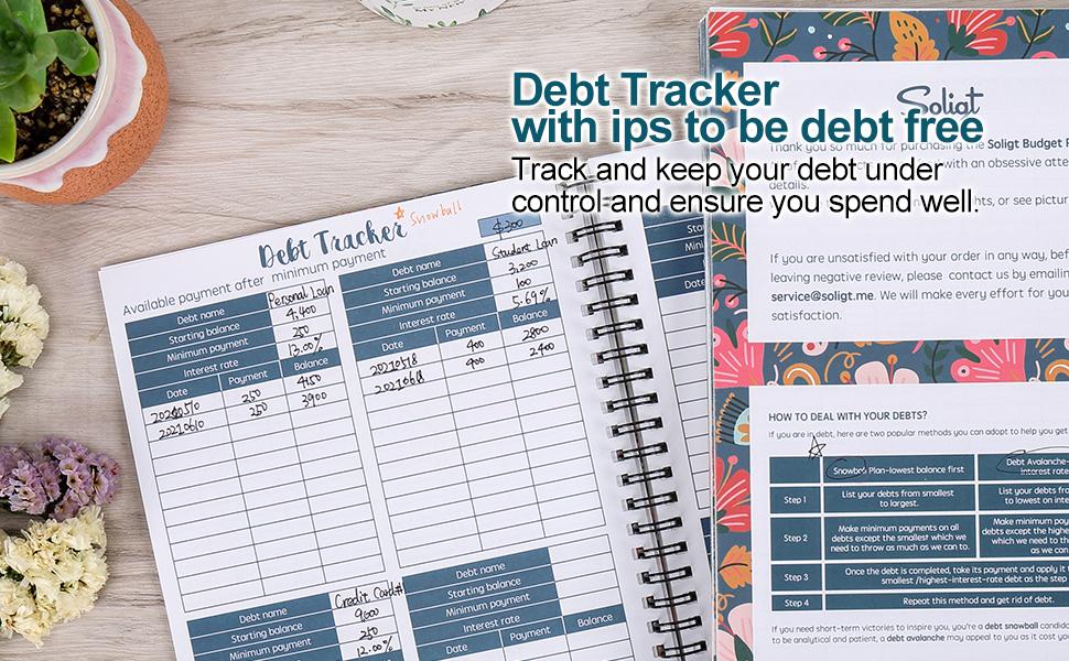 Soligt Monthly Budget Planner Book (Undated) with 12 Pockets for Income, Debt, Saving, Expense and Bill Tracker Organizer, Blue Floral, Spiral Design gsm thick Paper Stationery Financial Planning