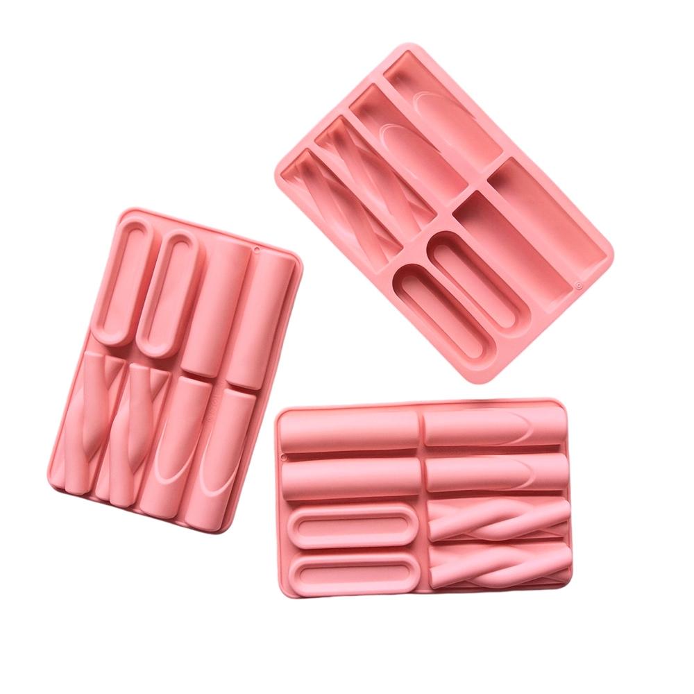3pcs 8-Cavity Long Rectangle Silicone Cake Molds, 3D Chocolate Cream Cake, Brownie, French Dessert Mold, Baking Tools