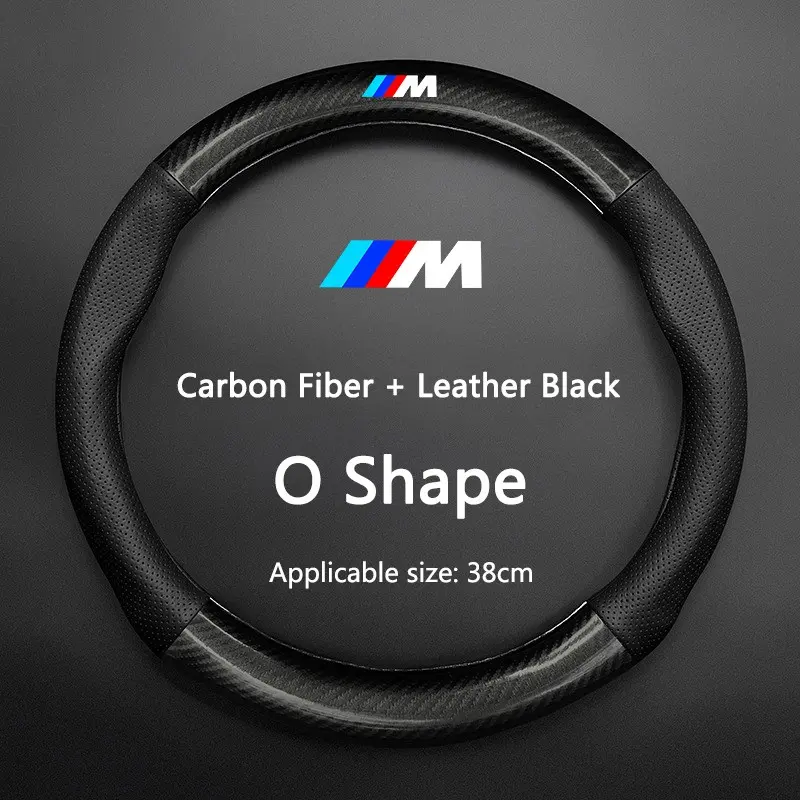 38cm Carbon Fiber Leather Car Interior Steering Wheel Cover, Breathable Anti-Slip Cover for Bmw M Emblem, Fits E46 E36 E34 F10 E90 F30 E60 E53 E30 E92 E87, Steering Wheel Protector, Steering Wheel Accessories
