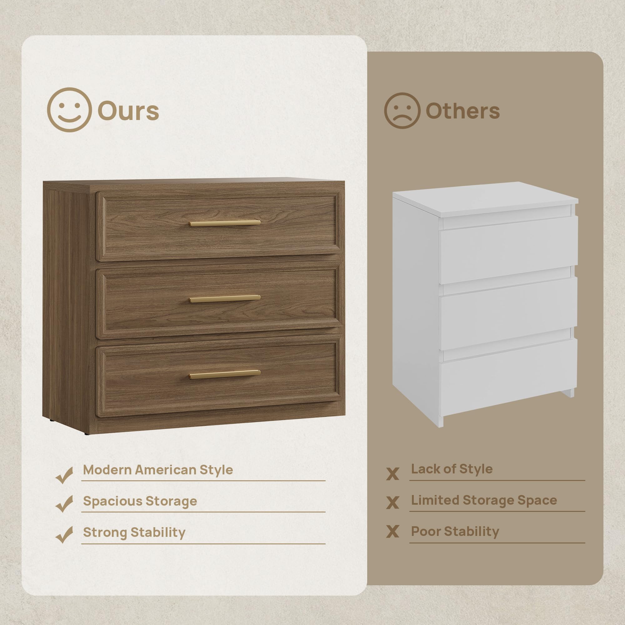 SICOTAS Night Stand Oversized Extra Large Nightstand Tall Bedside Side Table with 3 Drawers