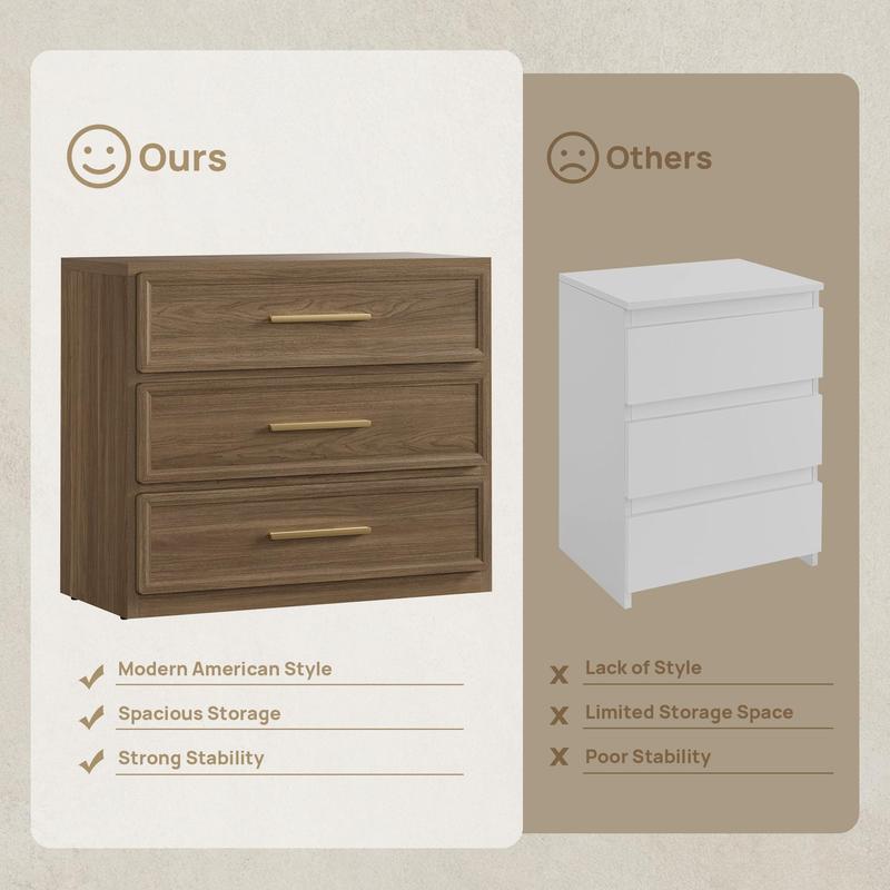 SICOTAS Night Stand Oversized Extra Large Nightstand Tall Bedside Side Table with 3 Drawers