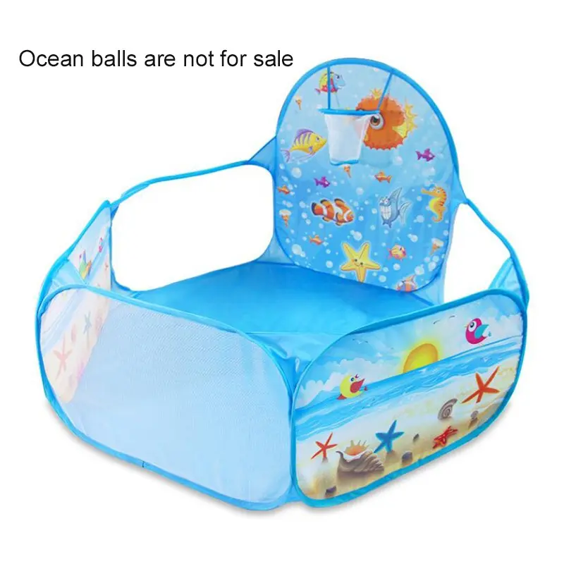 Tent Ocean Ball Pool with Basketball Tent, Toddler Play Tent, Ocean Theme Cartoon Indoor Playhouse, Sand Pit, Portable Foldable Tent, Portable Play Area