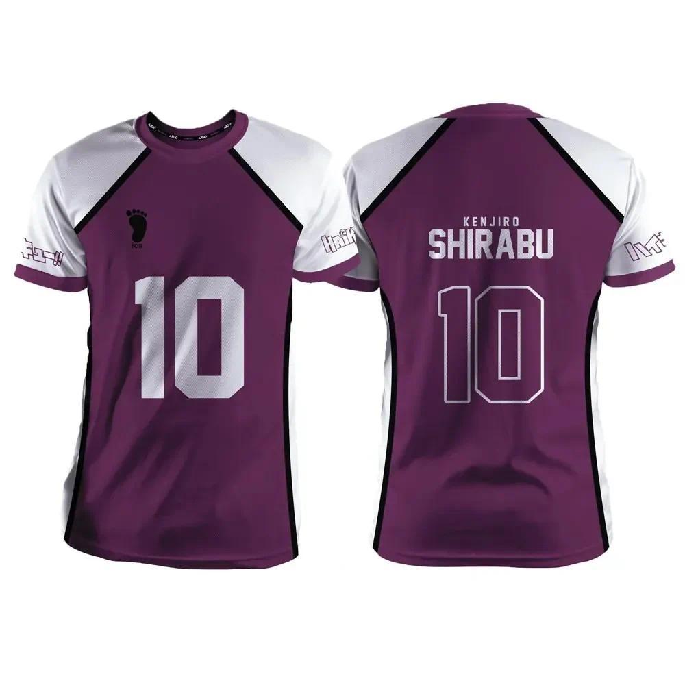 Haikyuu Shiratorizawa Purple Anime Cosplay Jersey T-Shirt Unisex Summer Short Sleeve Children Fashion Women Men Cartoon Tee Tops