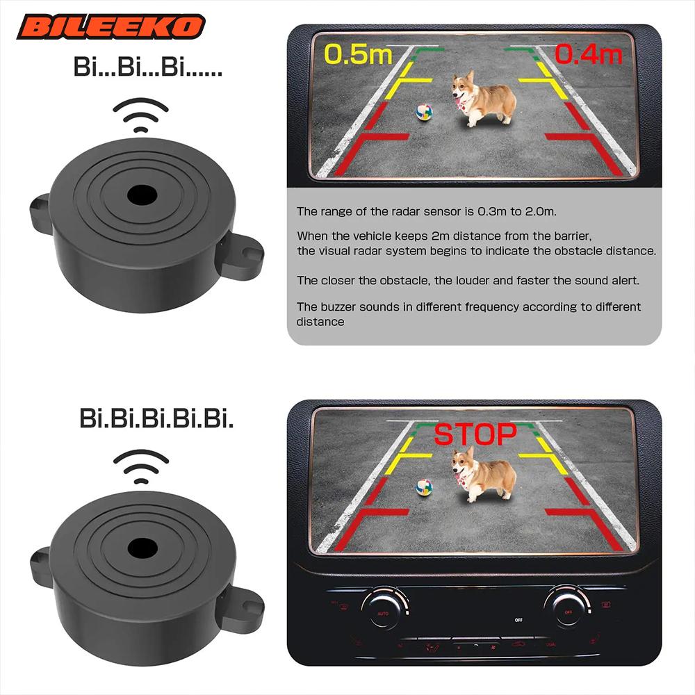 Bileeko 3-in-1 Car Reverse Backup Kit - Rear View Camera & 2pcs Parking Radar Sensors with Alarm