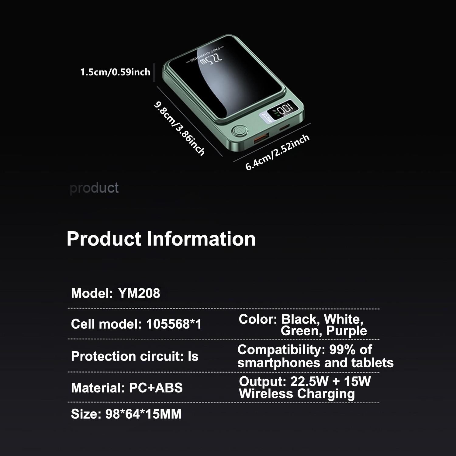 SIFOX Ultra-thin Magnetic Wireless Charging Battery 22.5W Ultra-fast Charging + 15W Magnetic Wireless Charging Type-C + USB Dual Output LED Digital Display 5000mAh Portable Power Bank for iPhone and Android Devices