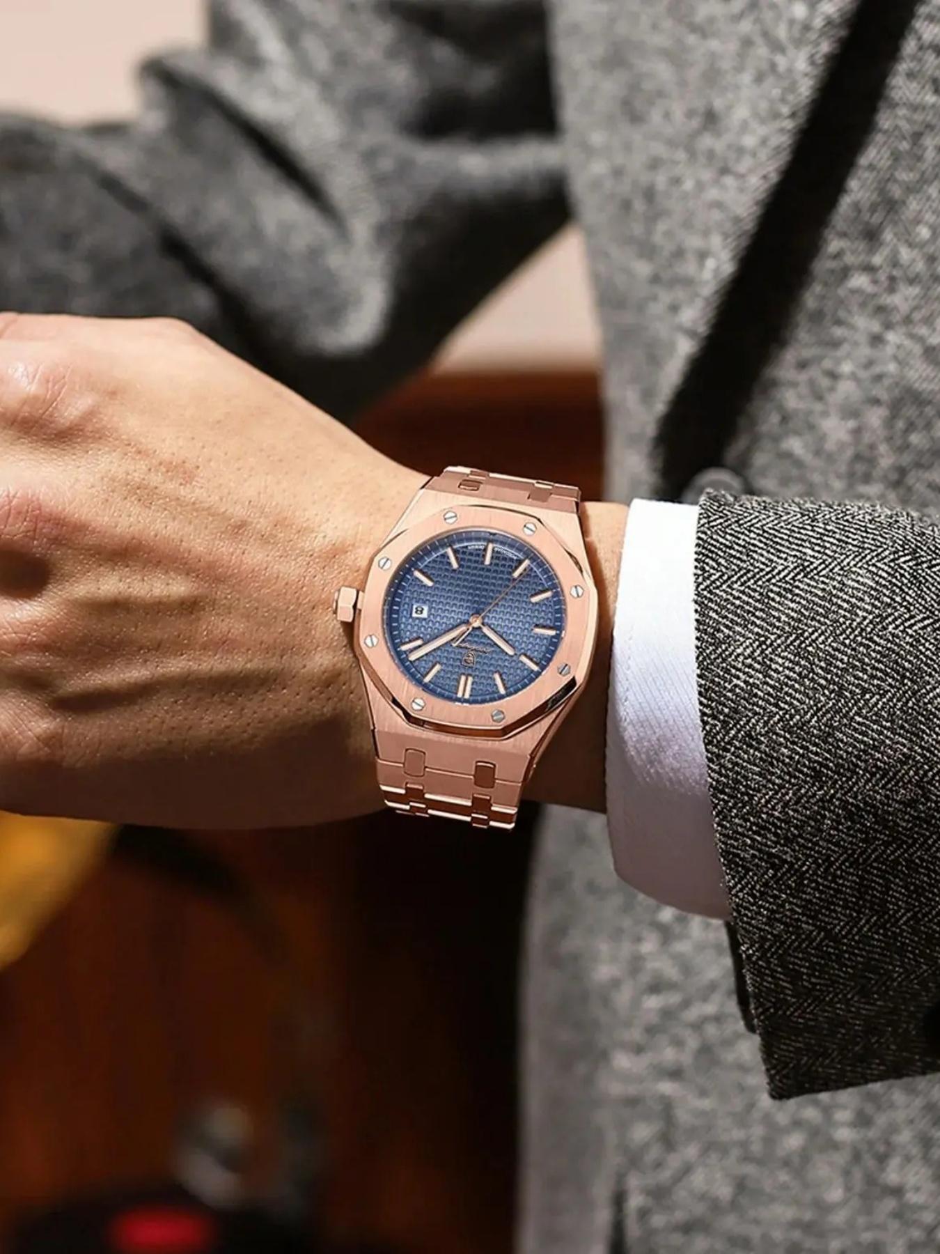 Poedagar Luxury Waterproof Night Light Date Men's Watch, Stainless Steel Fashion Quartz Watch, Suitable for Daily Wear Fashion Men's Watch, Luminous Analog Watch, Waterproof Wristwatch, Fashionable Watch