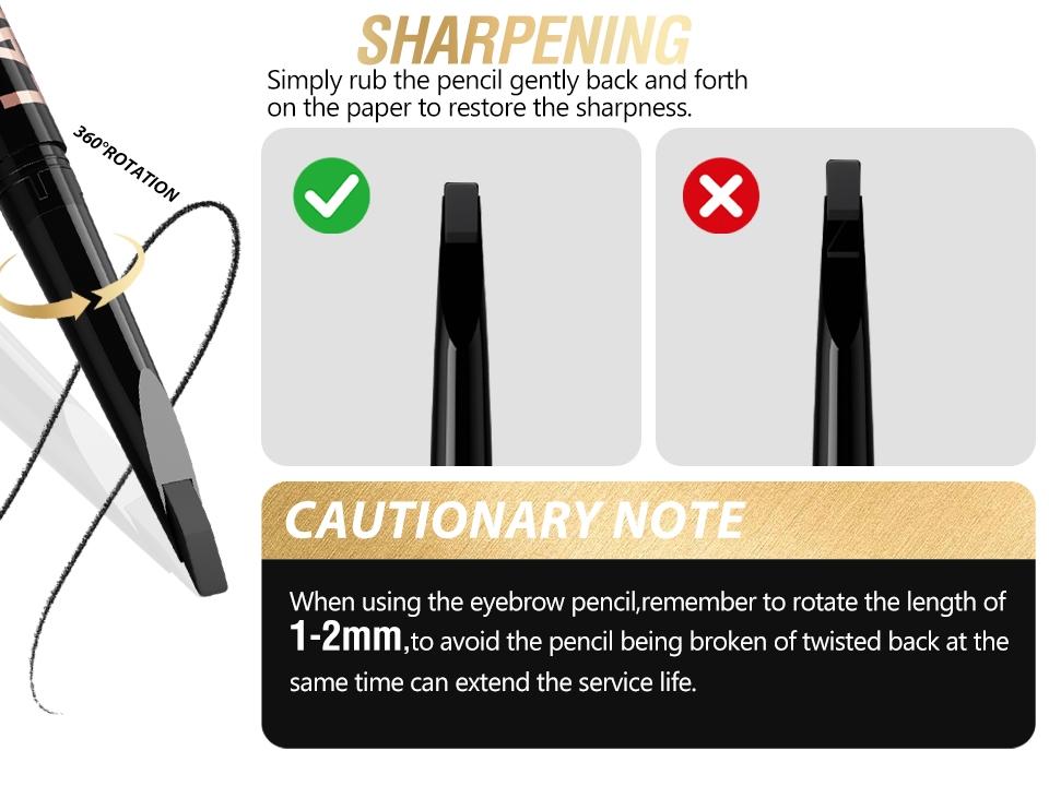 Dual-Ended Retractable Eyebrow Pencil, Ultra-Fine Blade Tip Eyebrow Definer with Spoolie Brush, Waterproof Smudge-Proof Brow Pencil for Natural Microblading Effect, 4 Shades Available