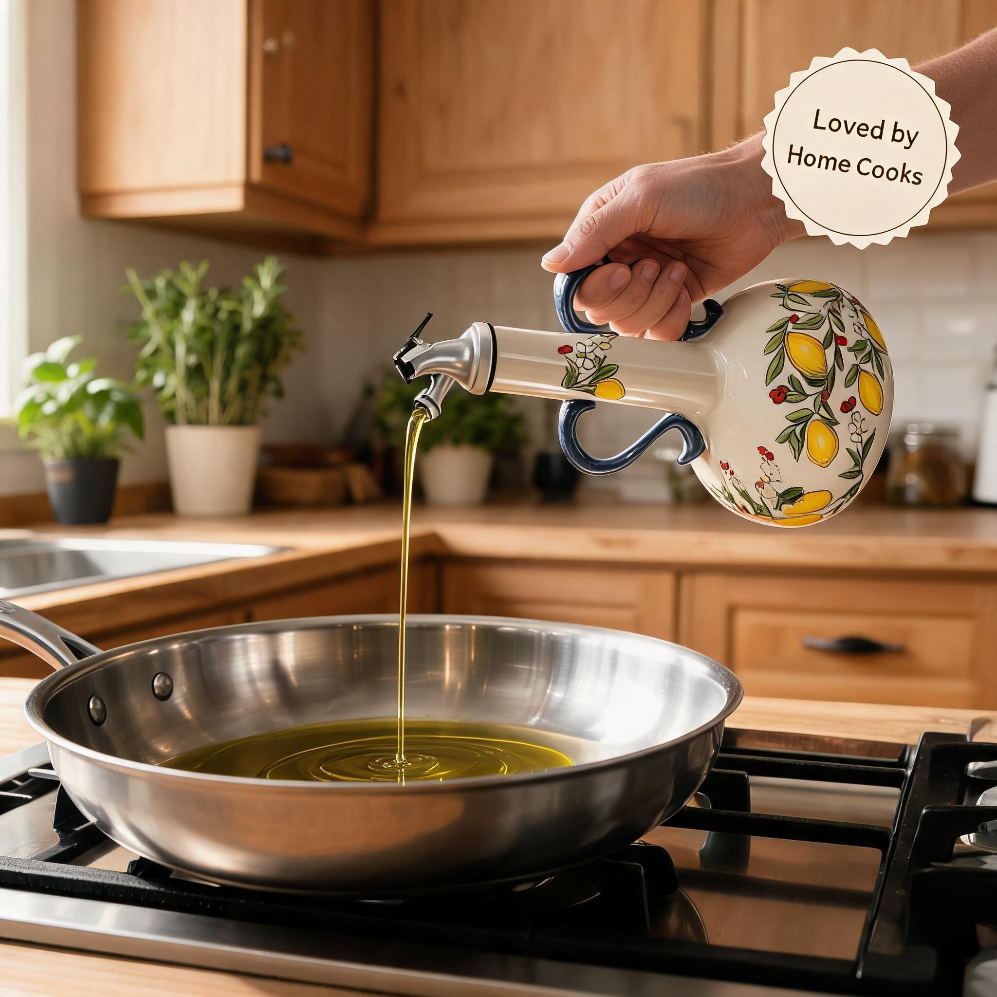Ceramic vinegar and olive oil bottle, kitchen seasoning bottle, artistic Italian kitchen sauce bottle with underglaze decoration