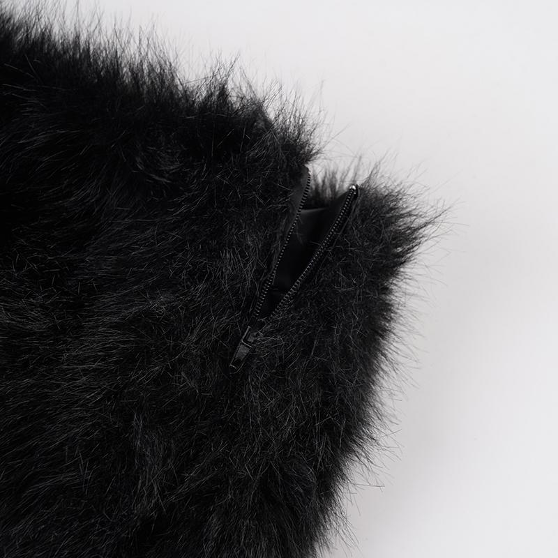 Fashion Street Style Plain Color Faux Fur Low Waist Sexy Mini Skirt, Casual Fashion Skirt, Autumn Winter Slim Fit Bodycon Short Dress, Vintage Hot for Nightclubs Bars