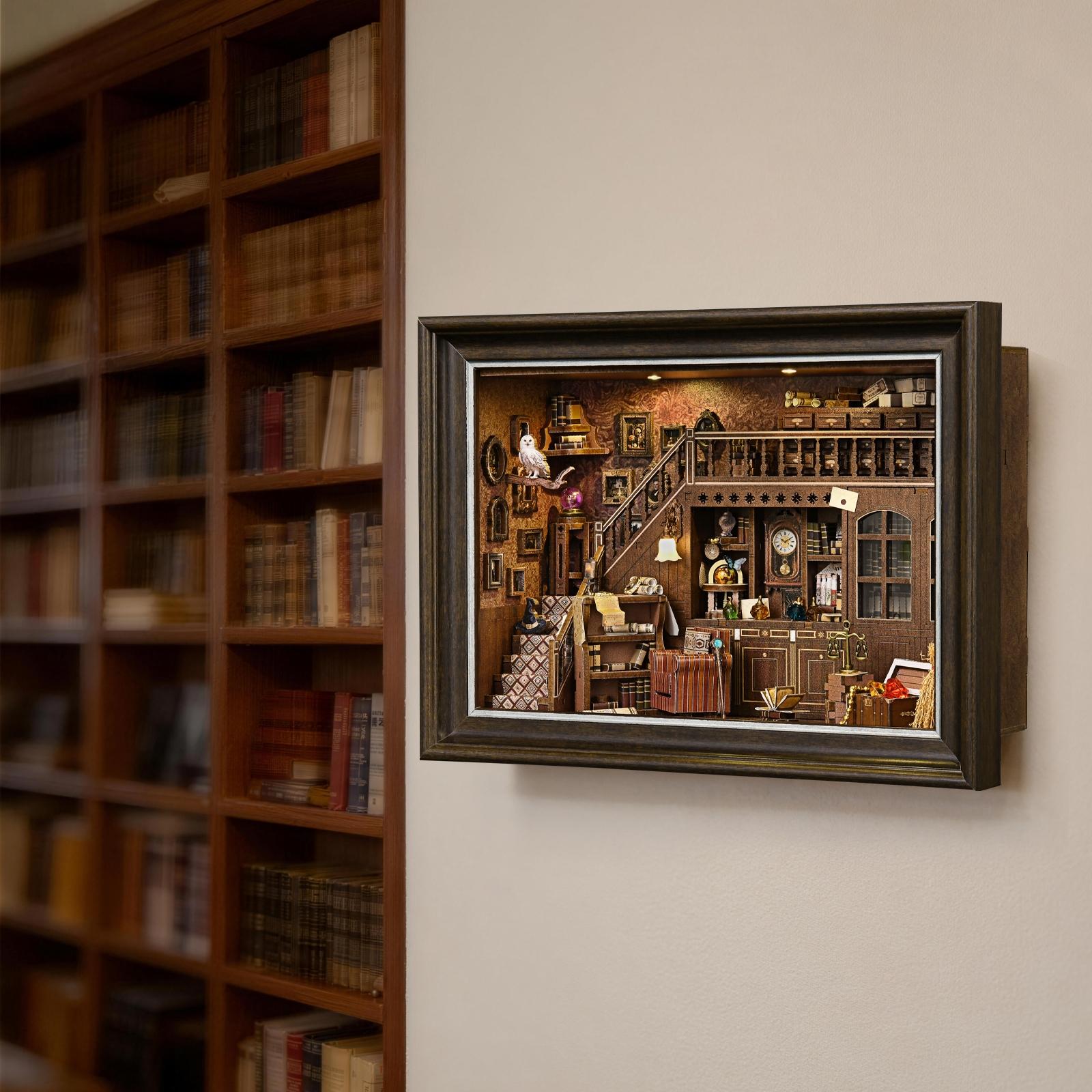 Book Nook Kit Secret Attic DIY 3D Wooden Puzzle, Bookshelf Insert Dollhouse Model, Bookend Building, Home Decoration, Photo Frame