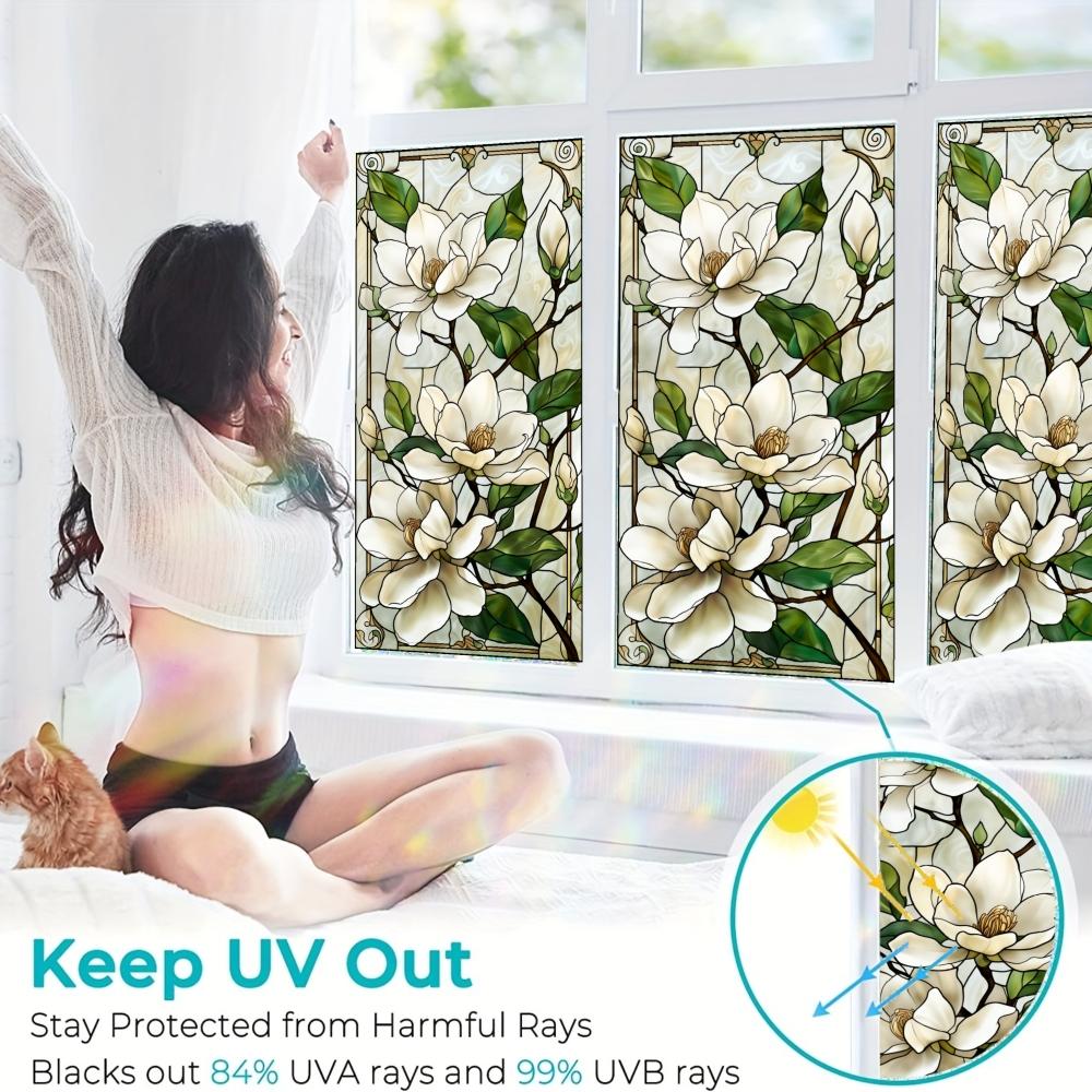 2D Flat Static Cling Magnolia Flower Pattern Rectangular Ornament For Window And Door Decor Removable Flower Window Clings