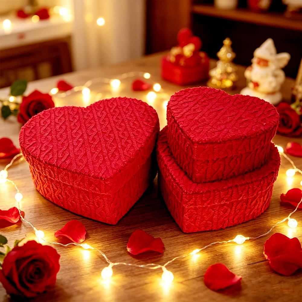Heart Shape Gift Box Set, Paperboard and Velvet Material, Elegant Design, Perfect for Valentine's Day and Weddings, Ceremony Gift Box