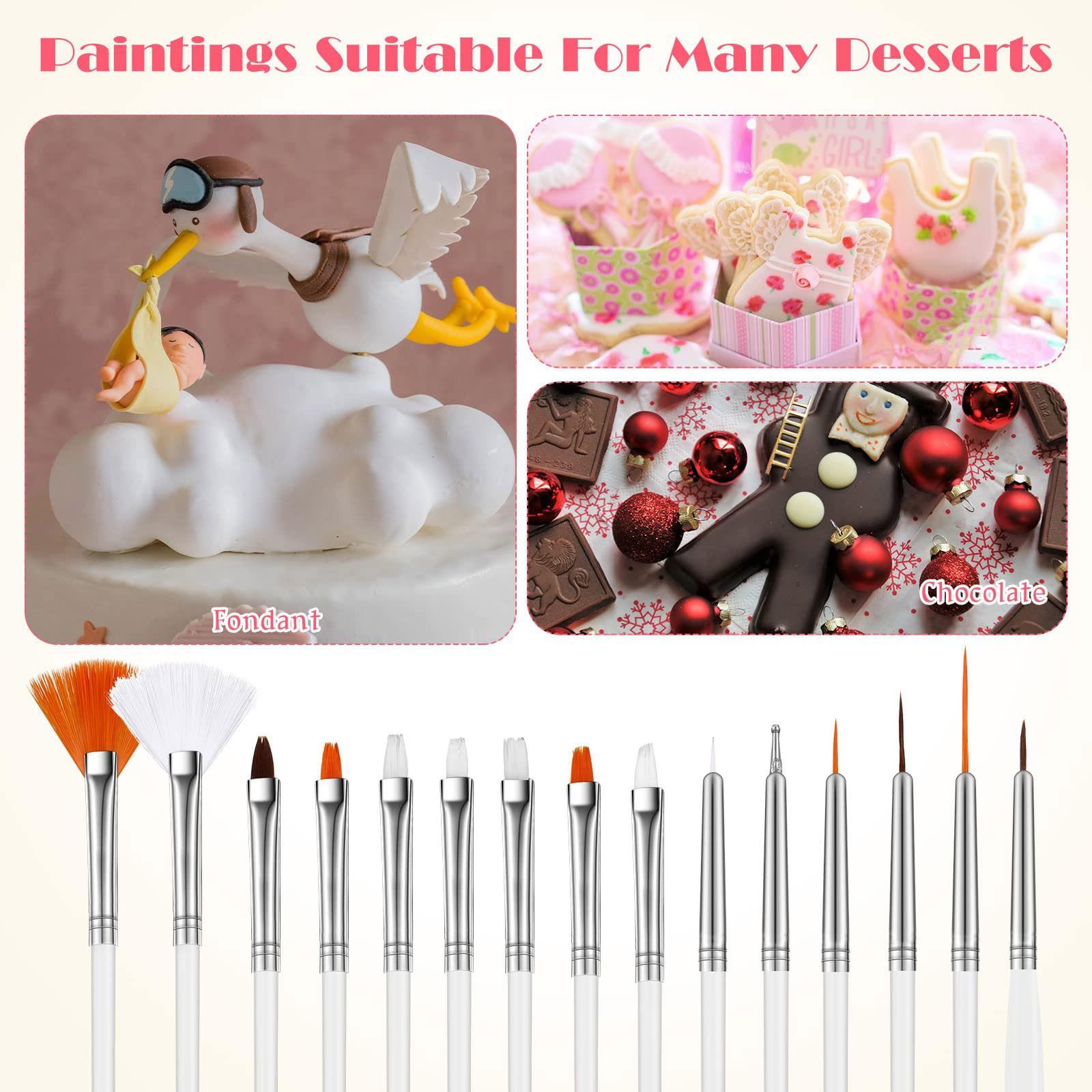 1 set/ 15pcs Cake Decorating Brushes Cake Painting Brushes Food Paint Brush Multiple Function Fondant Brush Cookie Brushes DIY Tool Set Cake Decorating Painting Tool Icing Pastry Brush for Baking Pastry Decorating Tools