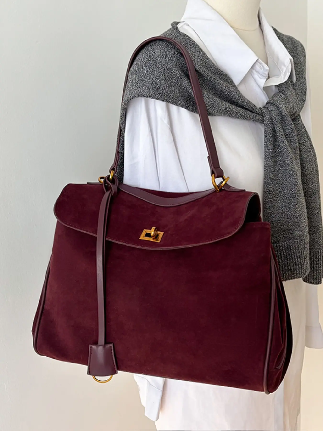 New Trendy Faux Leather Bag, Large Capacity Tote Bag, Casual Handbag, Crossbody Shoulder Bag, Plain Pattern, All Seasons
