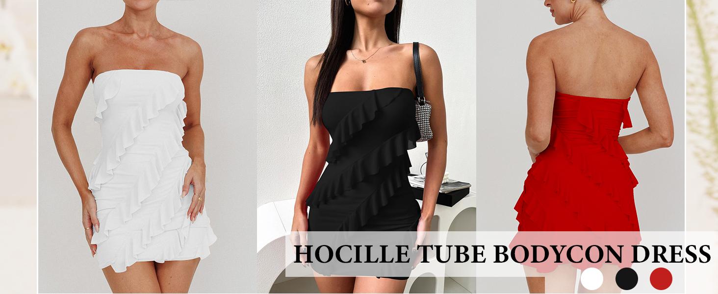 HOCILLE Stretchy Mesh Ruffle Mini Dress - Sexy Strapless Bodycon Spring Date Night Outfit, Tummy Control Snatched Graduation Dress, Elegant Tube Top Party Clubwear for Women 2026 HOCILLE Stretchy Mesh Ruffle Mini Dress - Sexy Strapless Bodycon Spring Date Night Outfit, Tummy Control Snatched Graduation Dress, Elegant Tube Top Party Clubwear for Women 2026