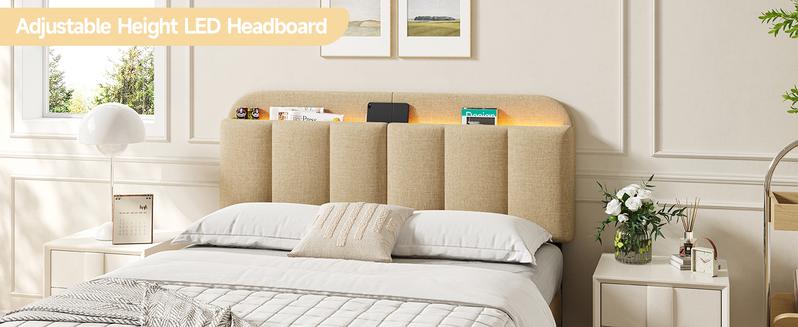 【Valentine's Day Gift】ONBRILL Adjustable Headboard for Full/Queen Size Bed Frame, Linen Fabric Bed Headboard with Storage & RGB LED Light in Modern Vertical Channel Design 【Valentine's Day Gift】ONBRILL Adjustable Headboard for Full/Queen Size Bed Frame, Linen Fabric Bed Headboard with Storage & RGB LED Light in Modern Vertical Channel Design