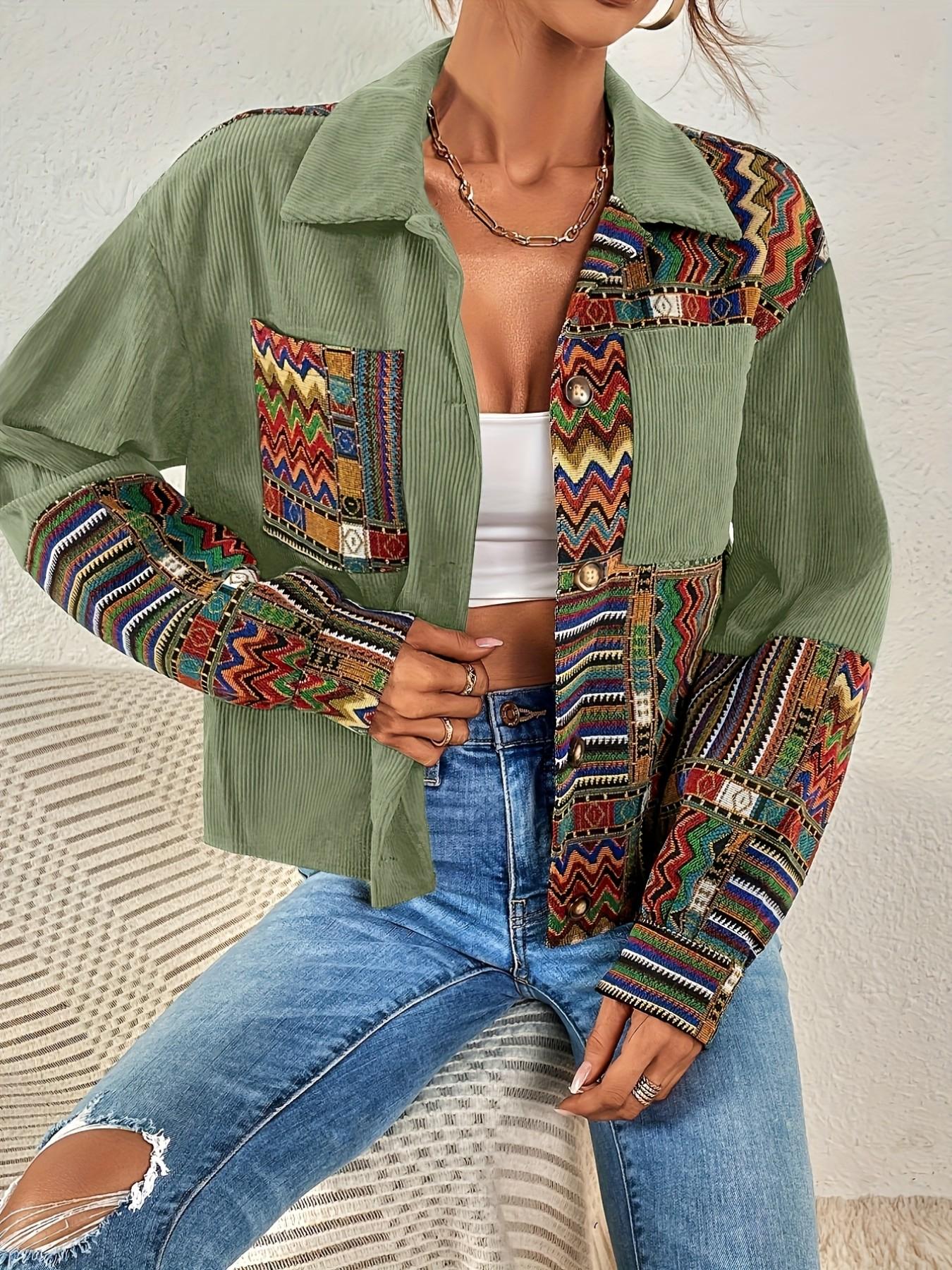 Women's Fashion Floral Shoulderless Velvet Button Jacket, Chic Stylish Casual Ladies' Clothing, Casual Fashionable Outerwear, Trendy Outerwear for Daily Wear, Perfect for Spring & Fall, Coats