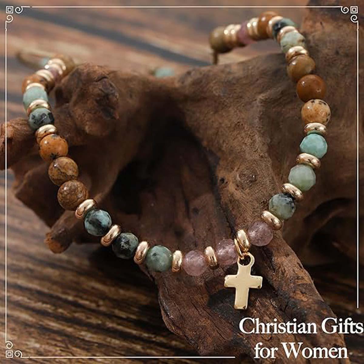 Bohemian natural stone cross bracelet, suitable for women, Christian faith jewelry, Christian religious cross natural stone bead bracelet with adjustable cord wrap, a meaningful gift for her. Bohemian natural stone cross bracelet, suitable for women, Christian faith jewelry, Christian religious cross natural stone bead bracelet with adjustable cord wrap, a meaningful gift for her.