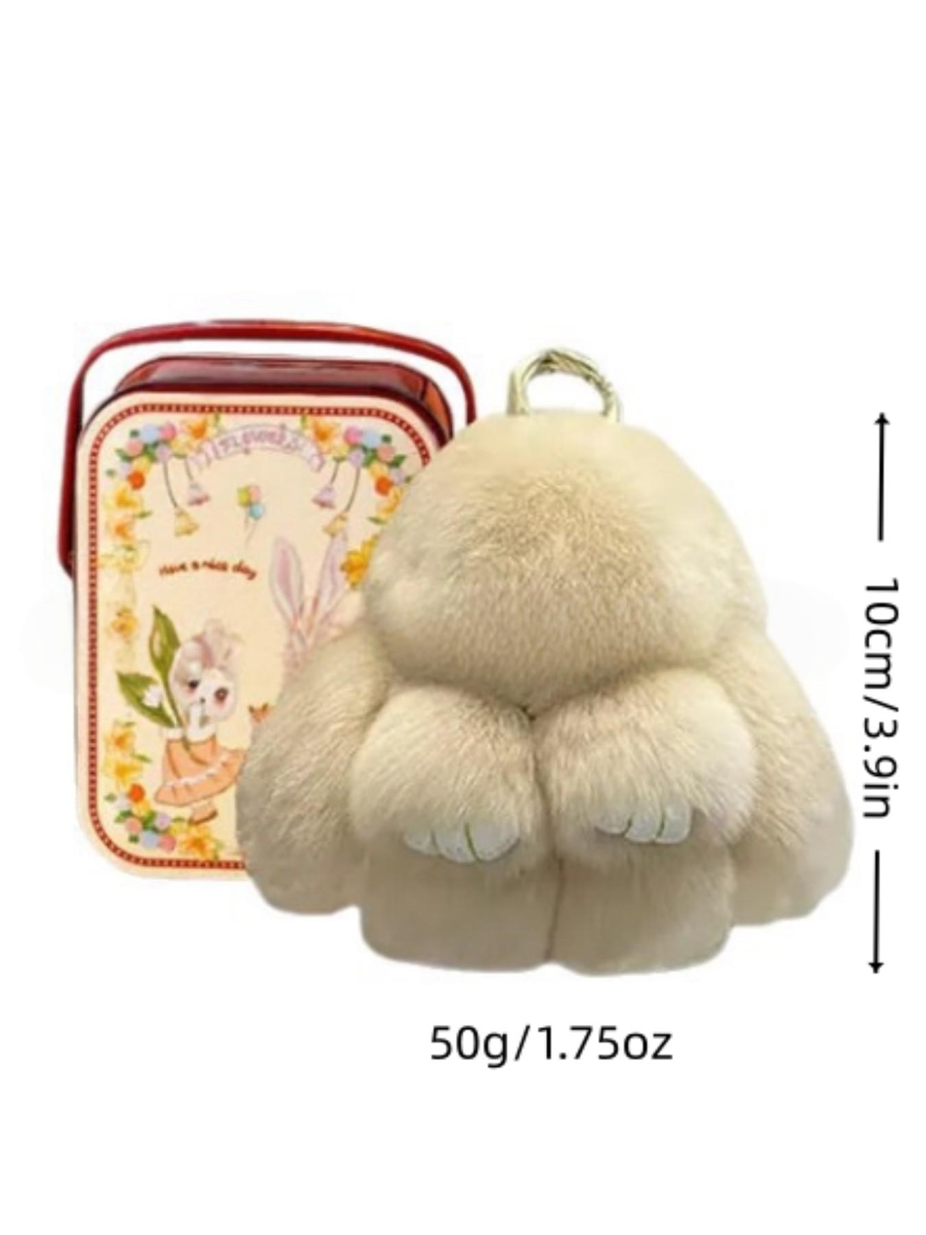 Handmade Rabbit Keychain with Design Tin Box, Creative Gift for Girls, Soft Fuzzy Bunny Pendant, Travel Accessory, Birthday Present